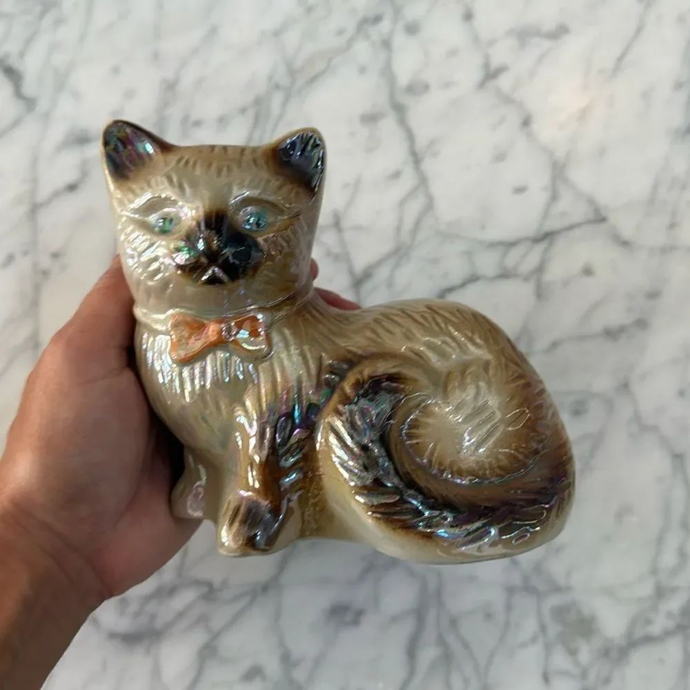 Vintage Cat Bow tie Figurine Lustreware Made in Brazil Hand Painted